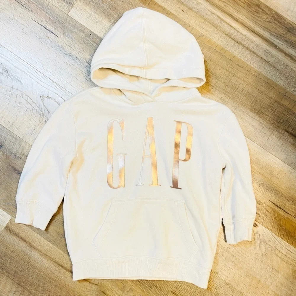 GAP Kids Girl’s Ivory Gold Logo Pullover Hoodie Size XS